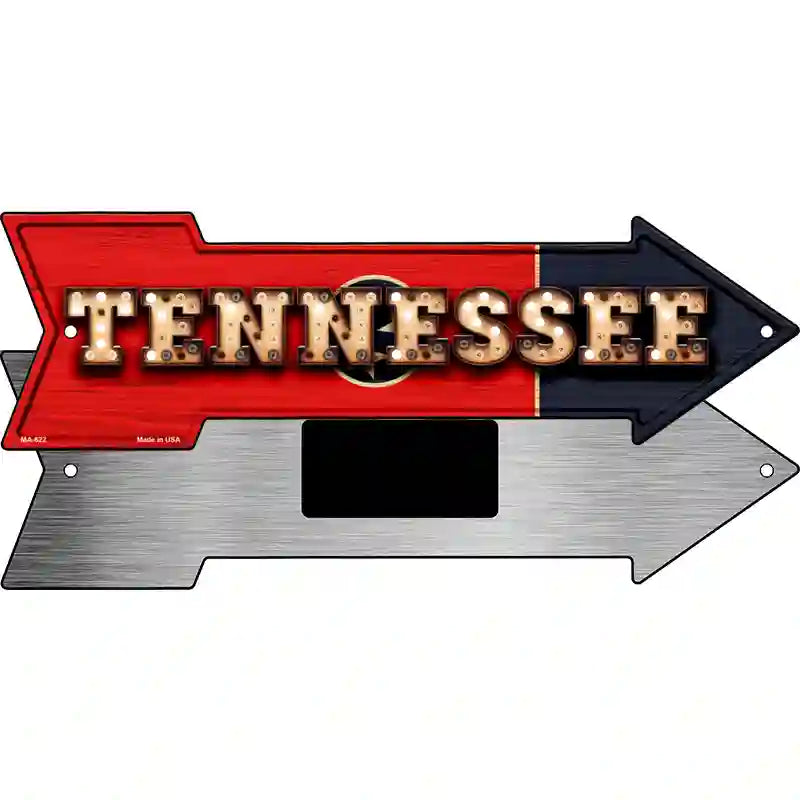 Tennessee Bulb Lettering With State Flag Novelty Metal Arrow Sign 8" x 2.25" (MA)