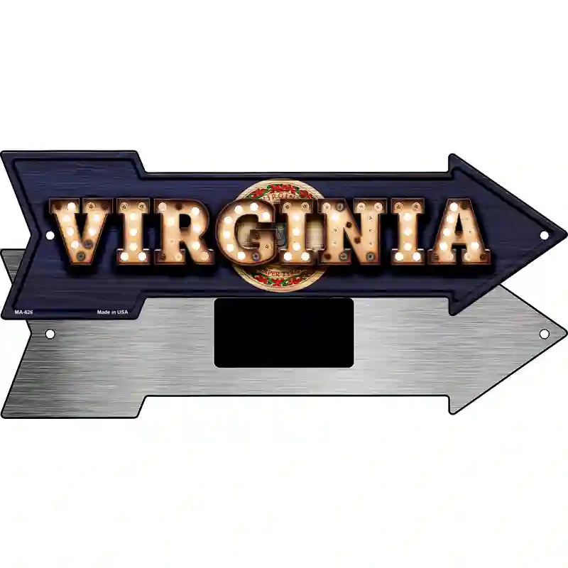 Virginia Bulb Lettering With State Flag Novelty Metal Arrow Sign 8" x 2.25" (MA)