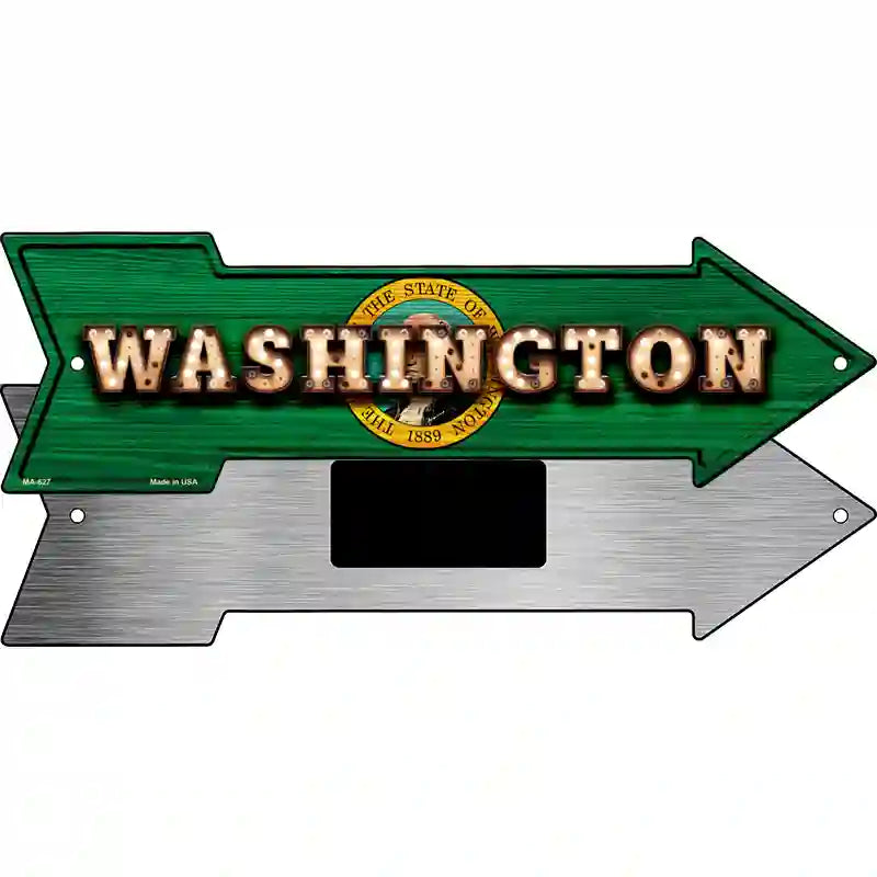 Washington Bulb Lettering With State Flag Novelty Metal Arrow Sign 8" x 2.25" (MA)