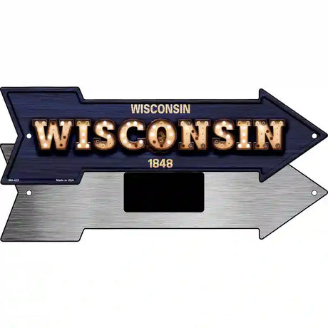 Wisconsin Bulb Lettering With State Flag Novelty Metal Arrow Sign 8" x 2.25" (MA)