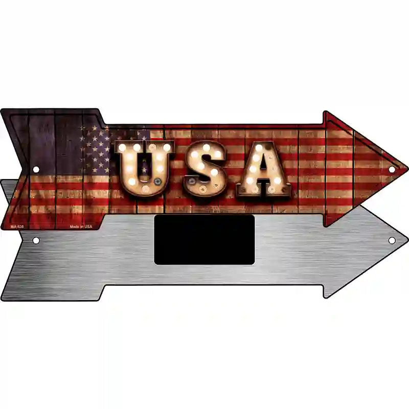 USA Bulb Letters American Flag Novelty Metal Arrow Sign 8" x 2.25" (MA)