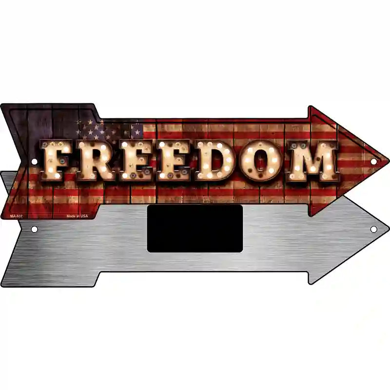 Freedom Bulb Letters American Flag Novelty Metal Arrow Sign 8" x 2.25" (MA)