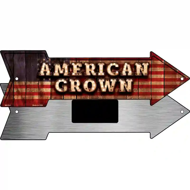 American Grown Bulb Letters American Flag Novelty Metal Arrow Sign 8" x 2.25" (MA)