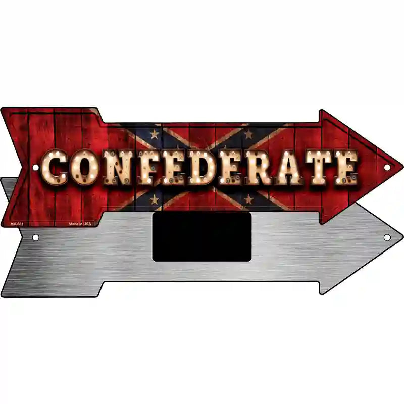 Confederate Bulb Lettering Novelty Metal Arrow Sign 8" x 2.25" (MA)