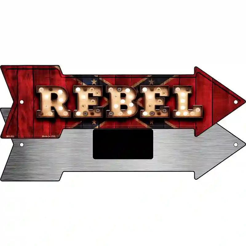 Rebel Bulb Lettering Novelty Metal Arrow Sign 8" x 2.25" (MA)