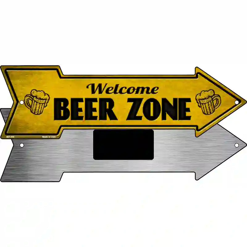 Welcome Beer Zone Novelty Metal Arrow Sign 8" x 2.25" (MA)