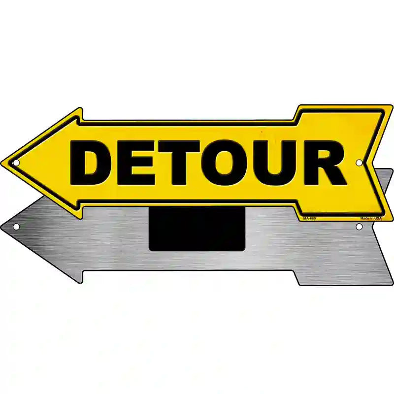 Detour to the Left Novelty Metal Arrow Sign 8" x 2.25" (MA)