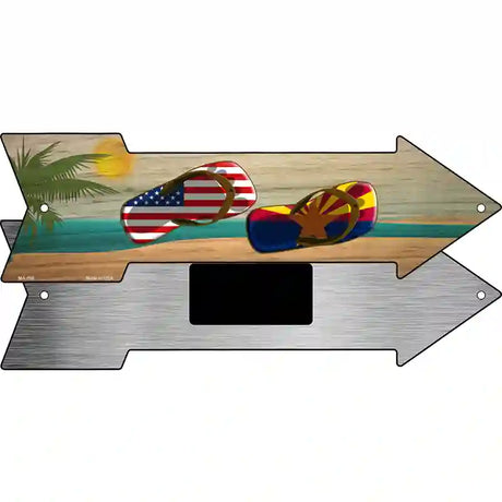 US and Arizona Flag Flip Flop Novelty Metal Arrow Sign 8" x 2.25" (MA)