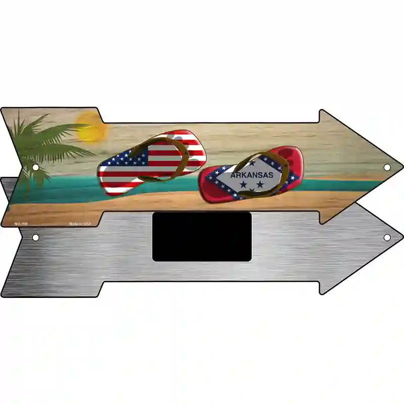 US and Arkansas Flag Flip Flop Novelty Metal Arrow Sign 8" x 2.25" (MA)