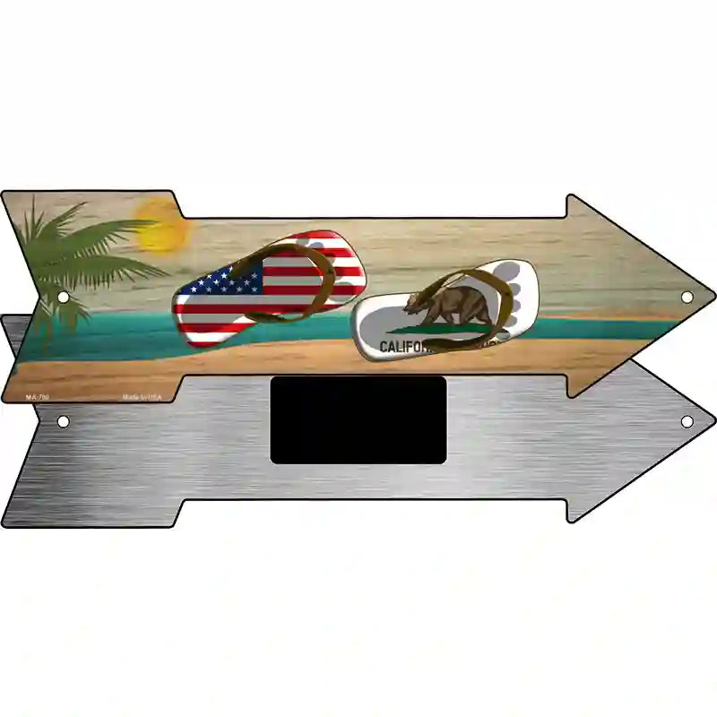 US and California Flag Flip Flop Novelty Metal Arrow Sign 8" x 2.25" (MA)