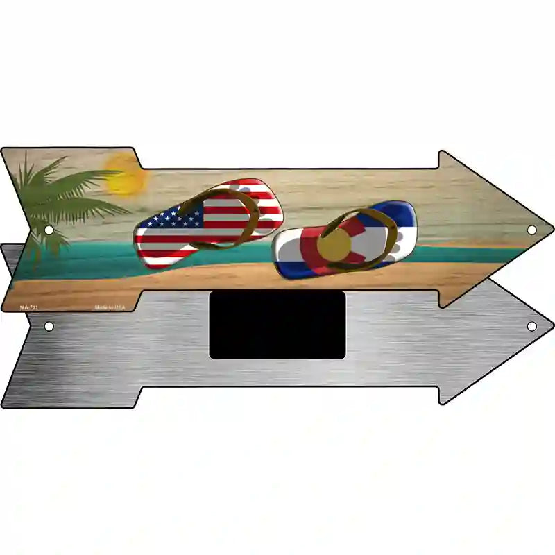 US and Colorado Flag Flip Flop Novelty Metal Arrow Sign 8" x 2.25" (MA)