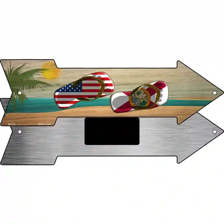 US and Florida Flag Flip Flop Novelty Metal Arrow Sign 8" x 2.25" (MA)