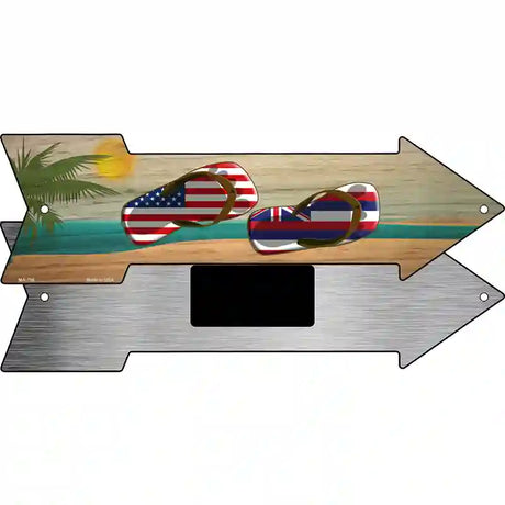 US and Hawaii Flag Flip Flop Novelty Metal Arrow Sign 8" x 2.25" (MA)