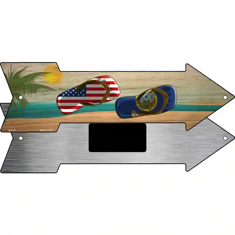 US and Idaho Flag Flip Flop Novelty Metal Arrow Sign 8" x 2.25" (MA)