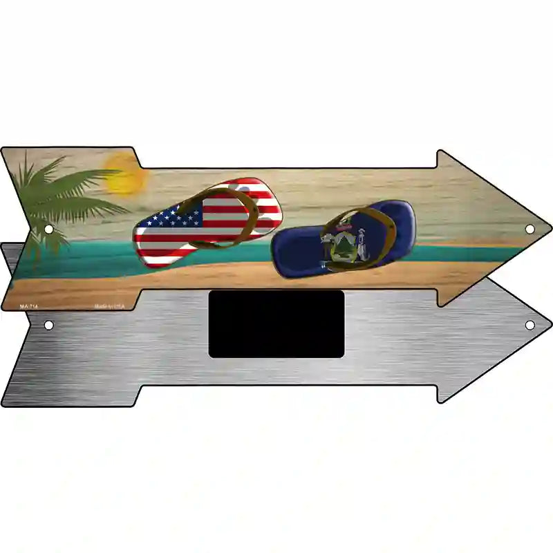 US and Maine Flag Flip Flop Novelty Metal Arrow Sign 8" x 2.25" (MA)