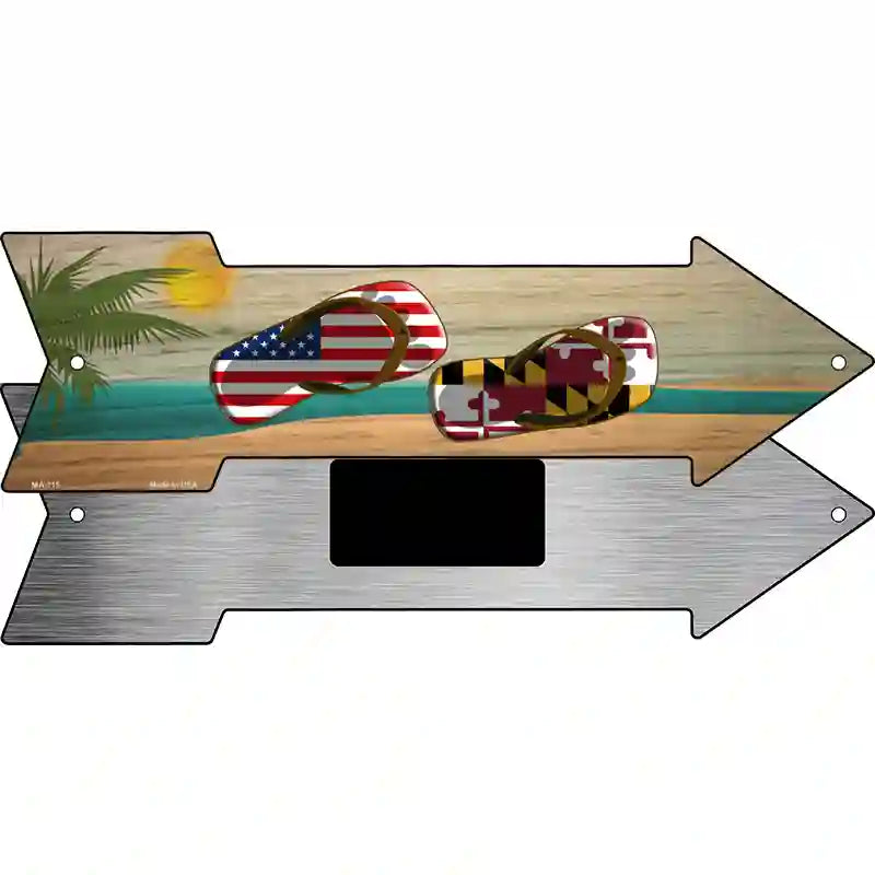 US and Maryland Flag Flip Flop Novelty Metal Arrow Sign 8" x 2.25" (MA)