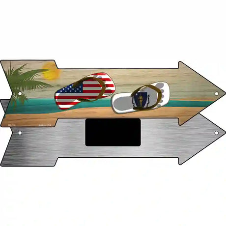 US and Massachusetts Flag Flip Flop Novelty Metal Arrow Sign 8" x 2.25" (MA)