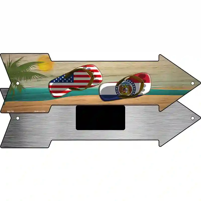 US and Missouri Flag Flip Flop Novelty Metal Arrow Sign 8" x 2.25" (MA)