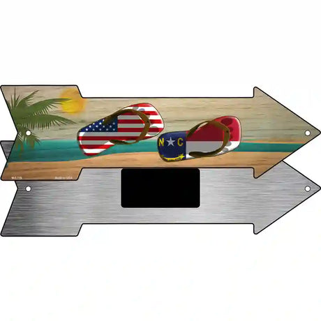 US and North Carolina Flag Flip Flop Novelty Metal Arrow Sign 8" x 2.25" (MA)