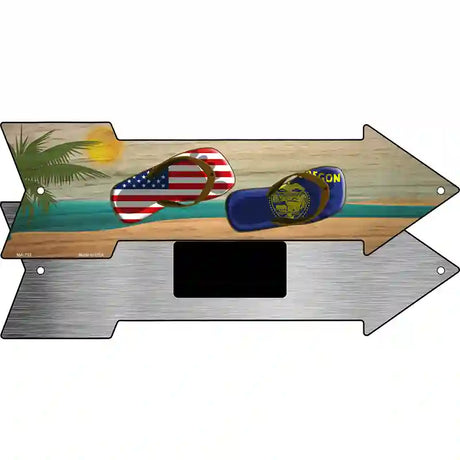 US and Oregon Flag Flip Flop Novelty Metal Arrow Sign 8" x 2.25" (MA)