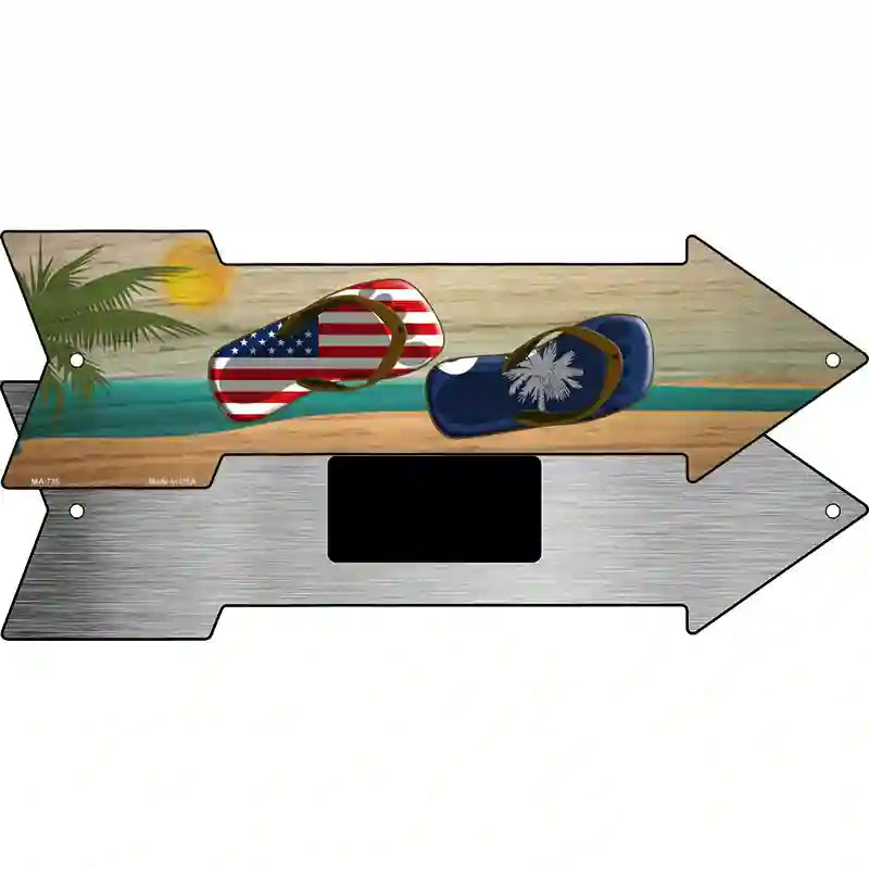 US and South Carolina Flag Flip Flop Novelty Metal Arrow Sign 8" x 2.25" (MA)