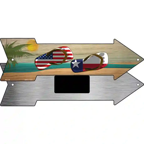 US and Texas Flag Flip Flop Novelty Metal Arrow Sign 8" x 2.25" (MA)