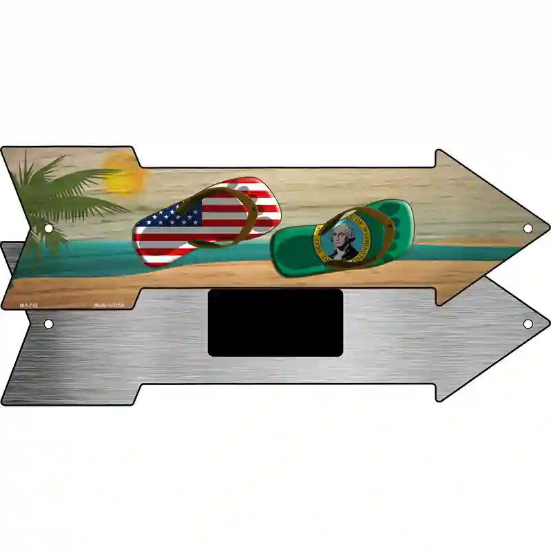 US and Washington Flag Flip Flop Novelty Metal Arrow Sign 8" x 2.25" (MA)