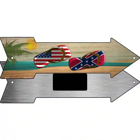 US and Confederate Flag Flip Flop Novelty Metal Arrow Sign 8" x 2.25" (MA)