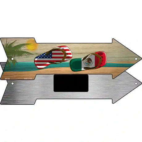 US and Mexico Flag Flip Flop Novelty Metal Arrow Sign 8" x 2.25" (MA)