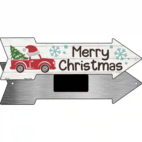 Merry Christmas Truck Hat Novelty Metal Arrow Sign 8" x 2.25" (MA)