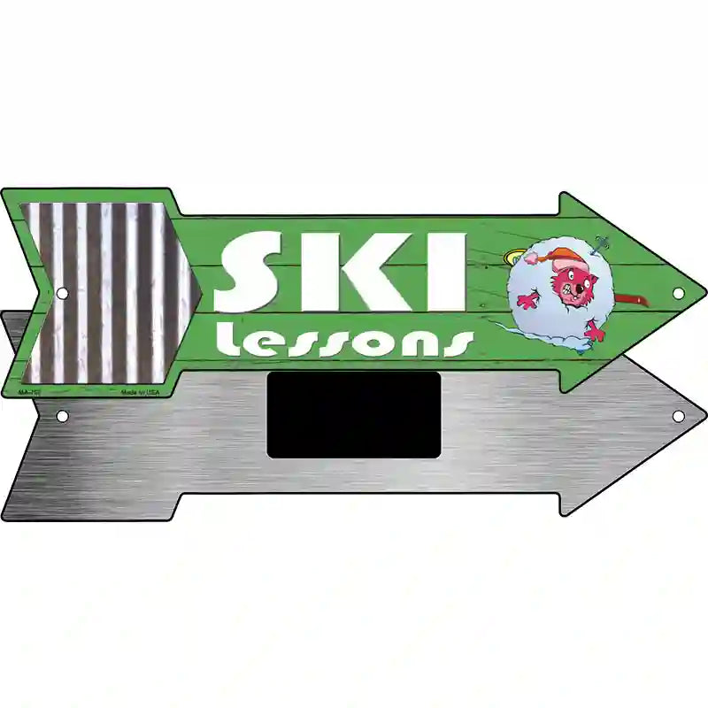 Ski Lessons Novelty Metal Arrow Sign 8" x 2.25" (MA)