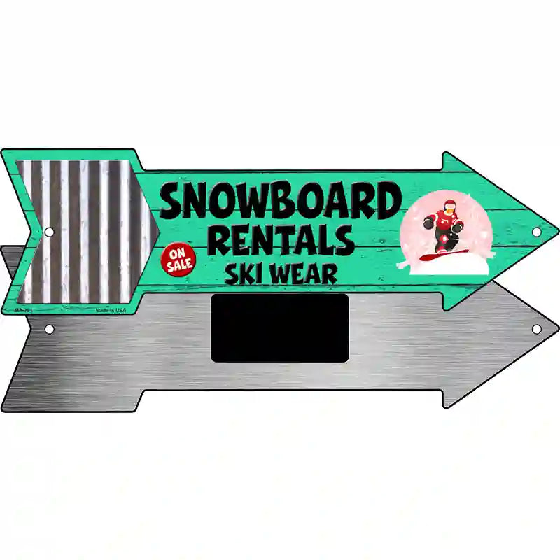 Snowboard Rentals Novelty Metal Arrow Sign 8" x 2.25" (MA)