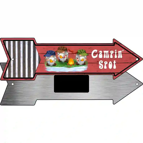 Camping Spot Three Gnomes Novelty Metal Arrow Sign 8" x 2.25" (MA)