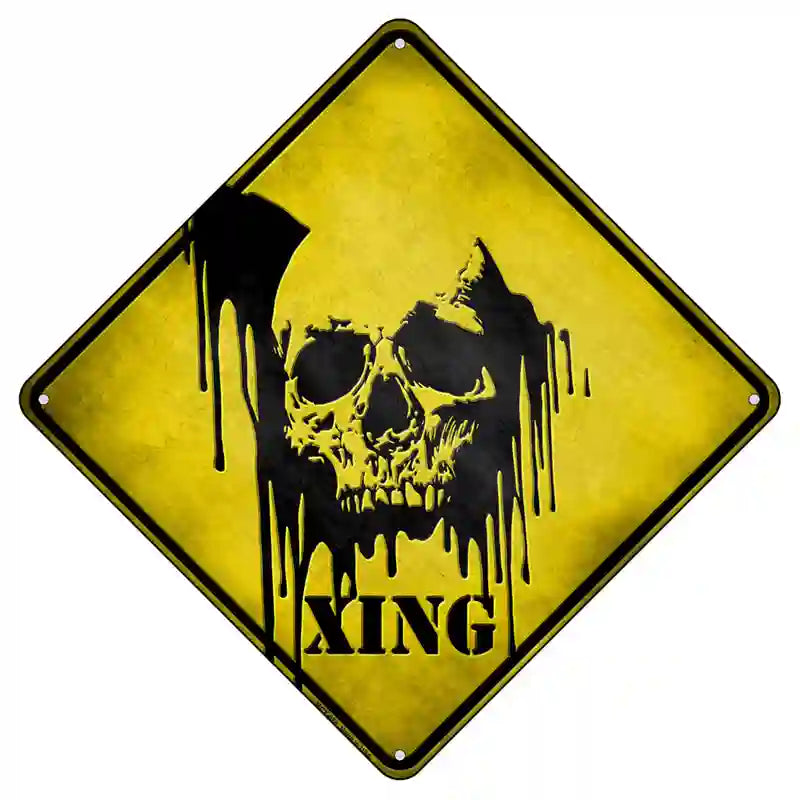 Bleeding Skull Xing Novelty Metal Crossing Sign 8.5" (MCX)