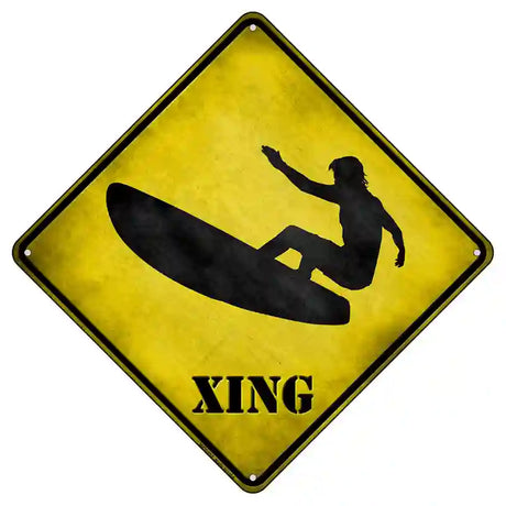 Surfer in Action Xing Novelty Metal Crossing Sign 8.5" (MCX)