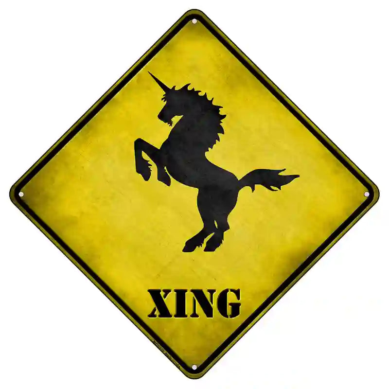 Unicorn Rearing Xing Novelty Metal Crossing Sign 8.5" (MCX)