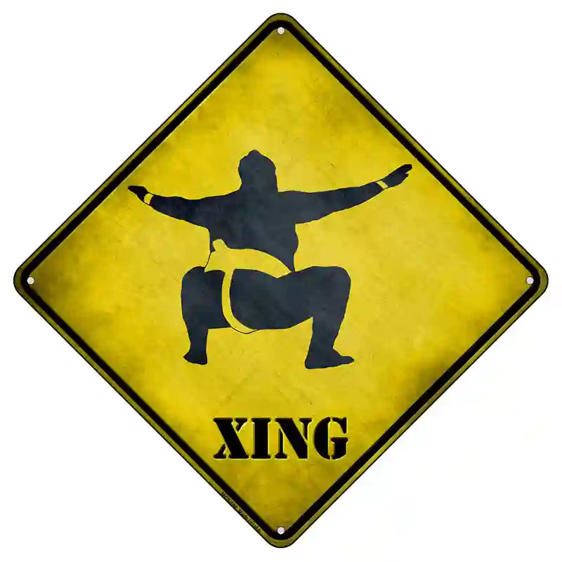 Sumo Wrestler Squatting Xing Novelty Metal Crossing Sign 8.5" (MCX)