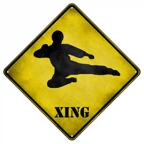 Kung Fu Martial Artist Jump Kicking Xing Novelty Metal Crossing Sign 8.5" (MCX)