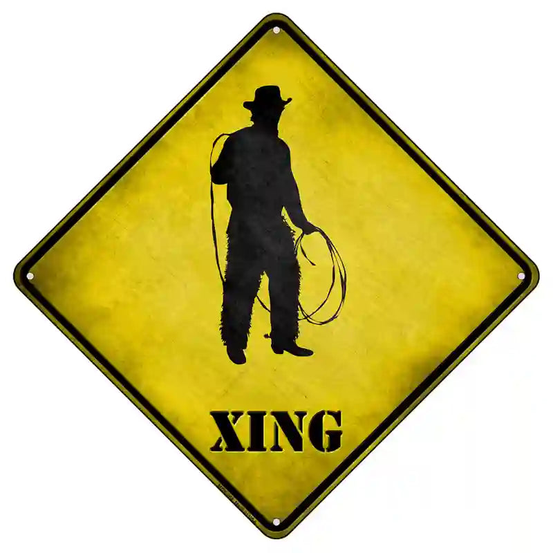 Cowboy With Lasso Xing Novelty Metal Crossing Sign 8.5" (MCX)