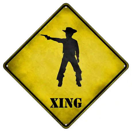 Cowboy With Pistol Xing Novelty Metal Crossing Sign 8.5" (MCX)