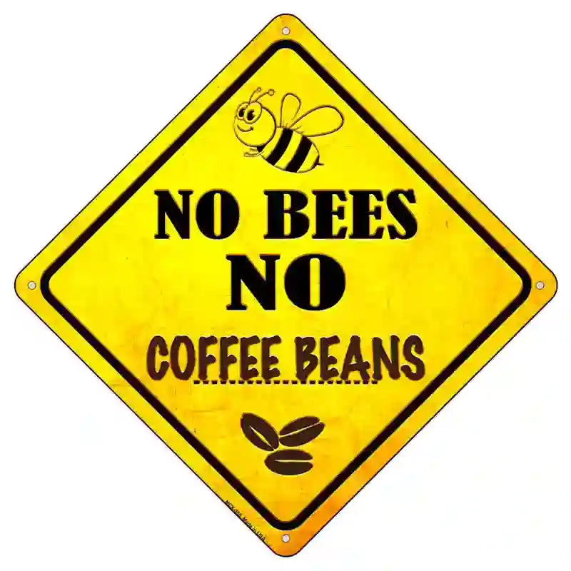 No Bees No Coffee Beans Novelty Metal Crossing Sign 8.5" (MCX)