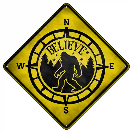 Bigfoot Believe Compass Novelty Metal Crossing Sign 8.5" (MCX)