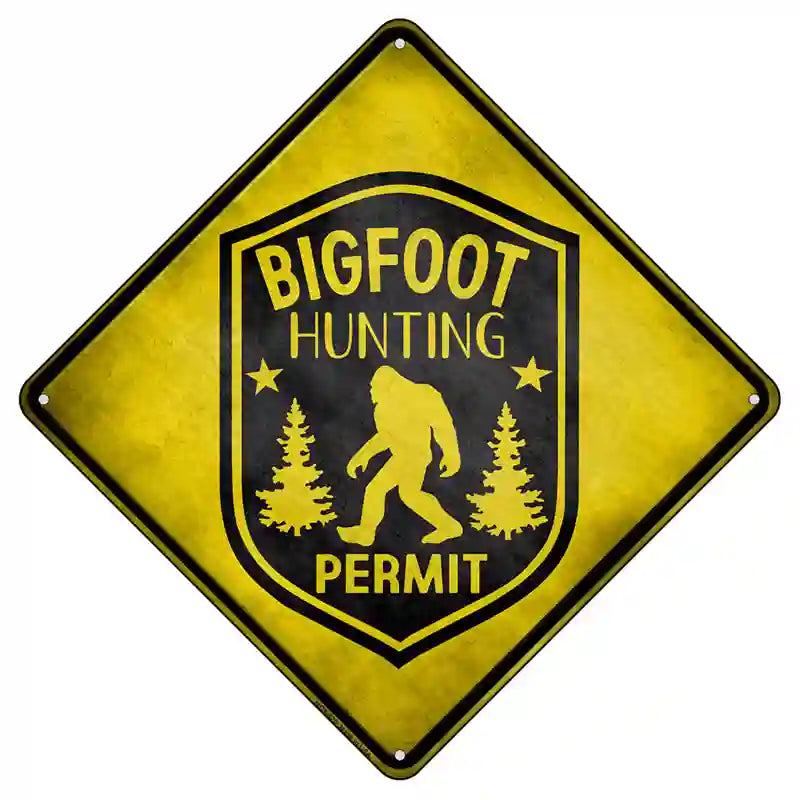 Bigfoot Hunting Permit Novelty Metal Crossing Sign 8.5" (MCX)