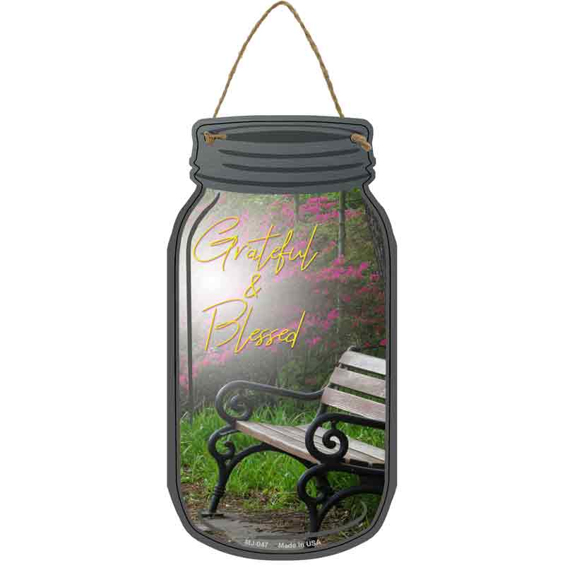 Spring Grateful And Blessed Novelty Metal Mason Jar Sign