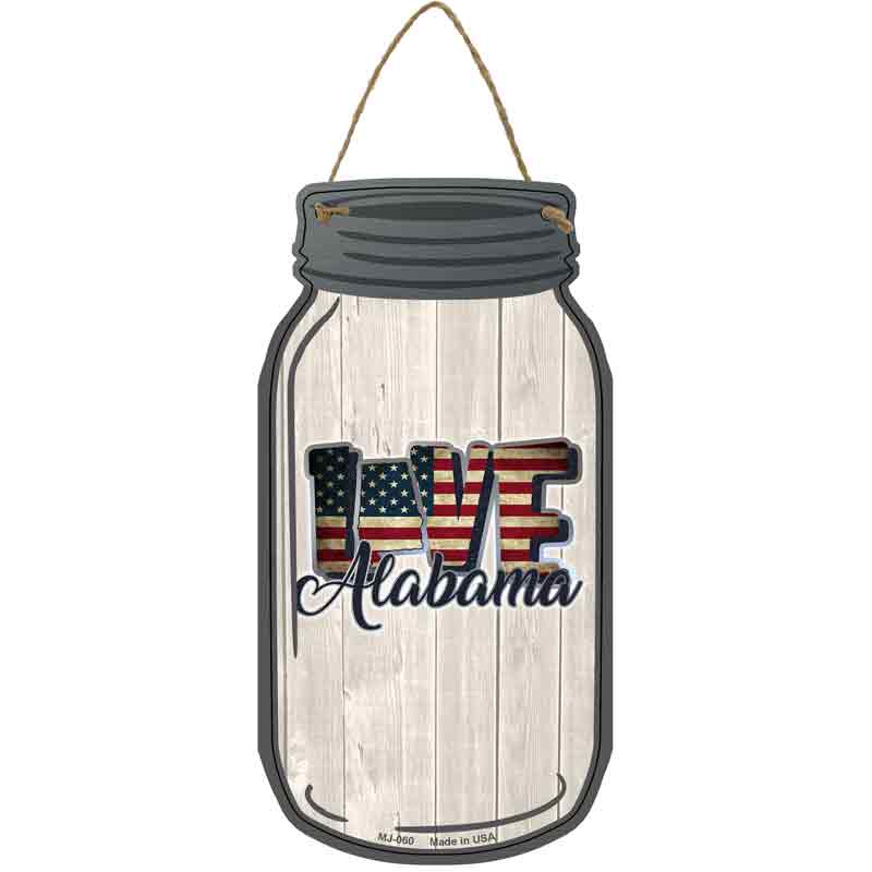 Love Alabama Silhouette Novelty Metal Mason Jar Sign