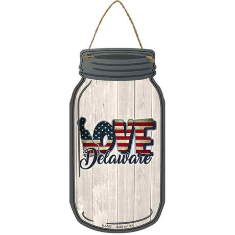 Love Delaware Silhouette Novelty Metal Mason Jar Sign