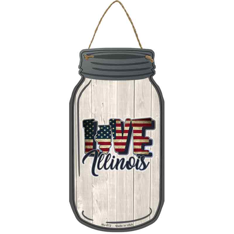 Love Illinois Silhouette Novelty Metal Mason Jar Sign