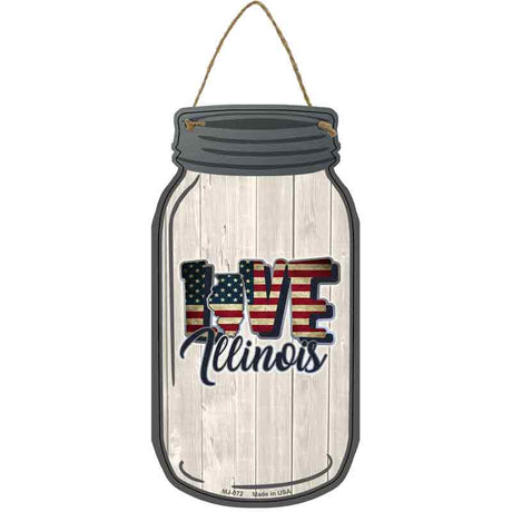 Love Illinois Silhouette Novelty Metal Mason Jar Sign