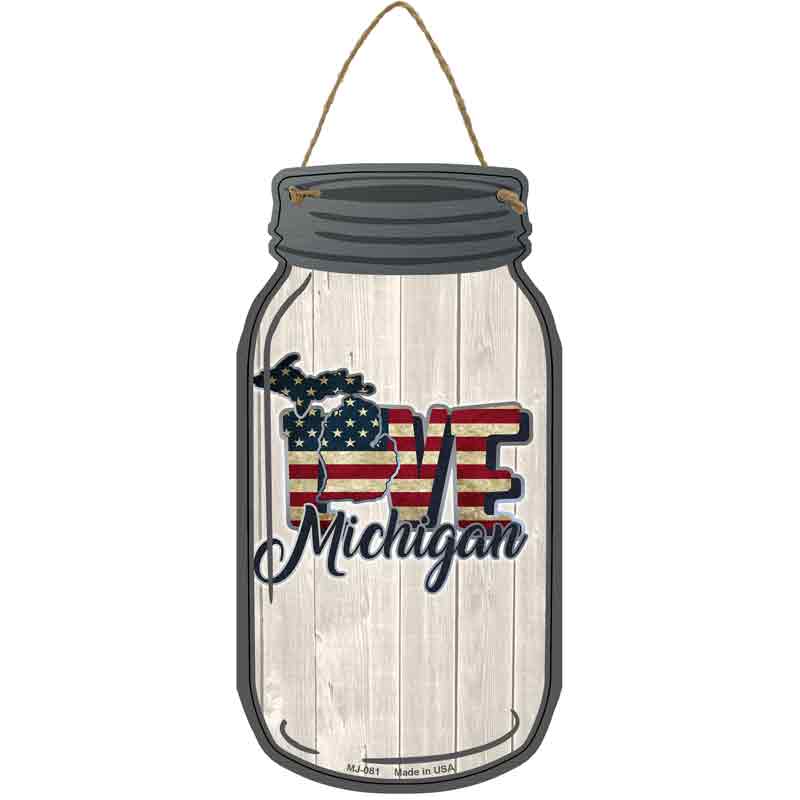 Love Michigan Silhouette Novelty Metal Mason Jar Sign