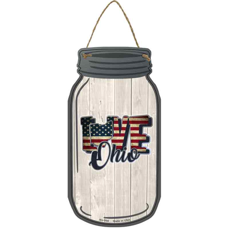 Love Ohio Silhouette Novelty Metal Mason Jar Sign